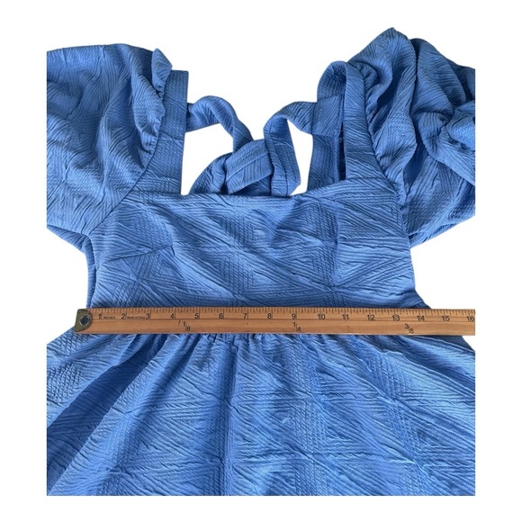 Free People Violet Mini Dress December Sky Blue Puff Sleeve Bow Back‎ Size Small - Picture 10 of 16